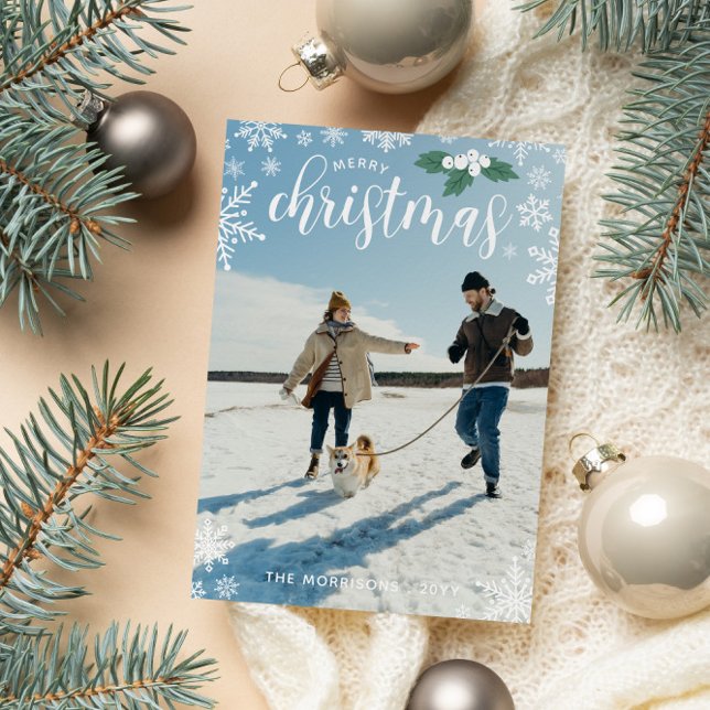 White Holly Snöflingor God jul Photo Julkort (Skapare uppladdad)