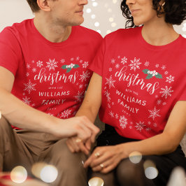 White Holly Snöflingor jul med familjen Namn T Shirt