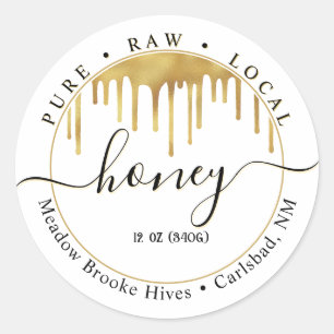 White Honung Label Golden Drives and Decorative Fo Runt Klistermärke