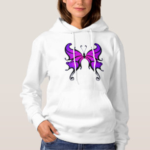 White Hoodie med Snyggt Lila Butterfly Design T Shirt