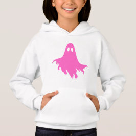 White Hoodie with Pink Ghost – Cute & Cozy Graphic T Shirt