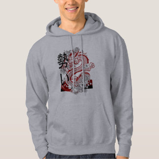 "White Hoodie with Red Dragon Graphic Design