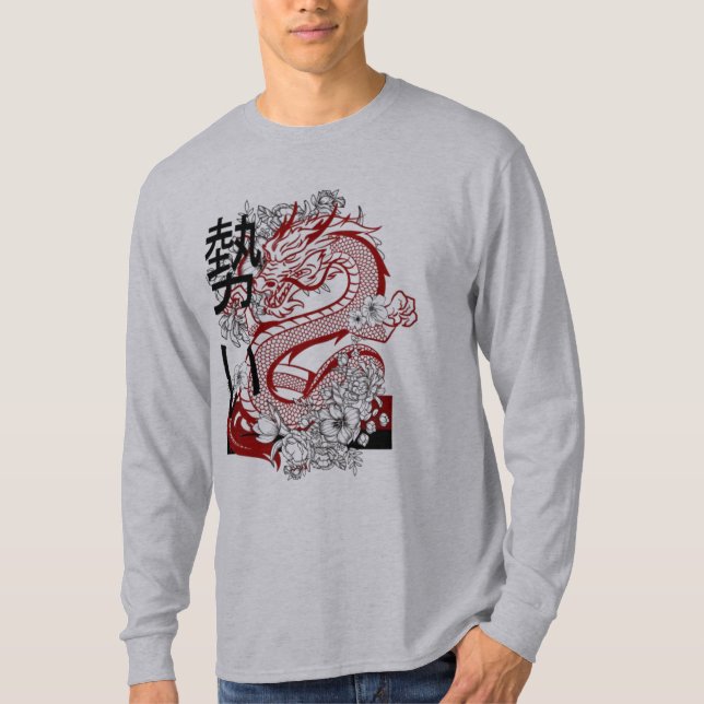 "White Hoodie with Red Dragon Graphic Design T Shirt (Framsida)