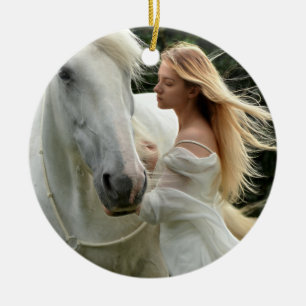 White Horse and Girl Julgransprydnad Keramik