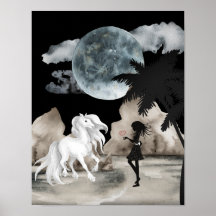 White Horse and Girl med Heart Full Moon Beach