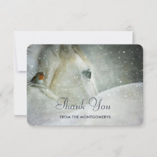 White Horse & Bird i Winter Snowfall-Tacken Tack Kort