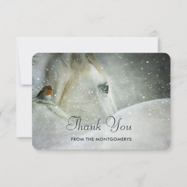 White Horse & Bird i Winter Snowfall-Tacken Tack Kort (Framsida)