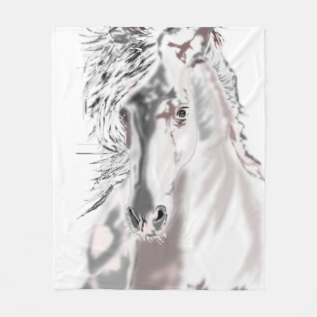 White Horse Fleece Blanket Anpassningsbar Färg (Framsidan)