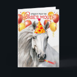 White Horse Funny Birthday Kort<br><div class="desc">En vit häst med rött och gult ballonger på ett födelsedagskort som passar för en stor hästälskare,  cowboypojke eller cowgirl.</div>