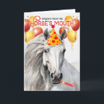White Horse Funny Birthday Kort<br><div class="desc">En vit häst med rött och gult ballonger på ett födelsedagskort som passar för en stor hästälskare,  cowboypojke eller cowgirl.</div>