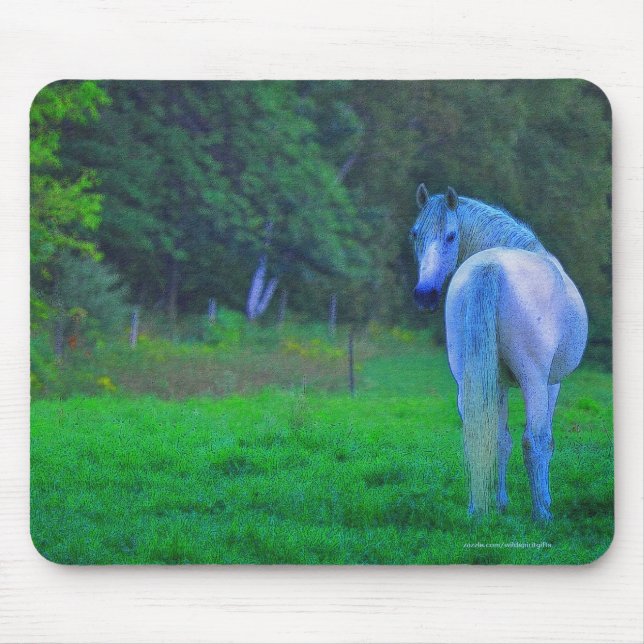 White Horse i Fält vid Midnight Art Mousepad Musmatta (Framsidan)
