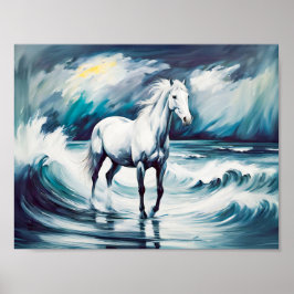 White Horse i Stormy Sea Poster