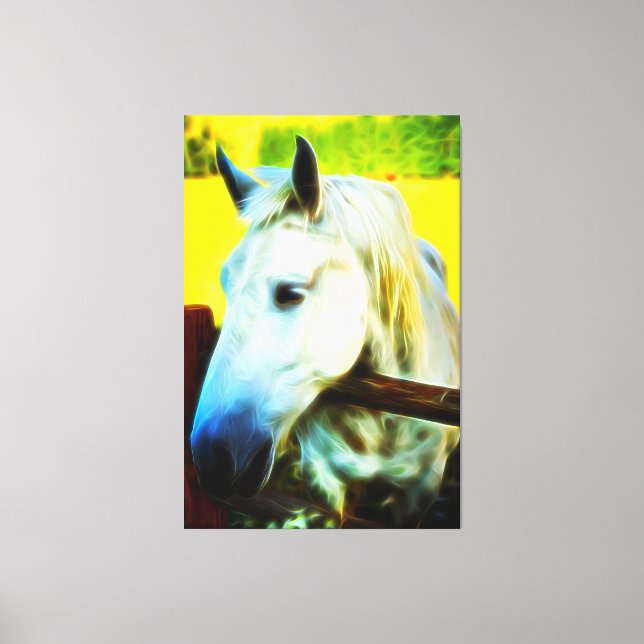 *~* White Horse over Fence AR22 Equine Canvastryck (Framsida)