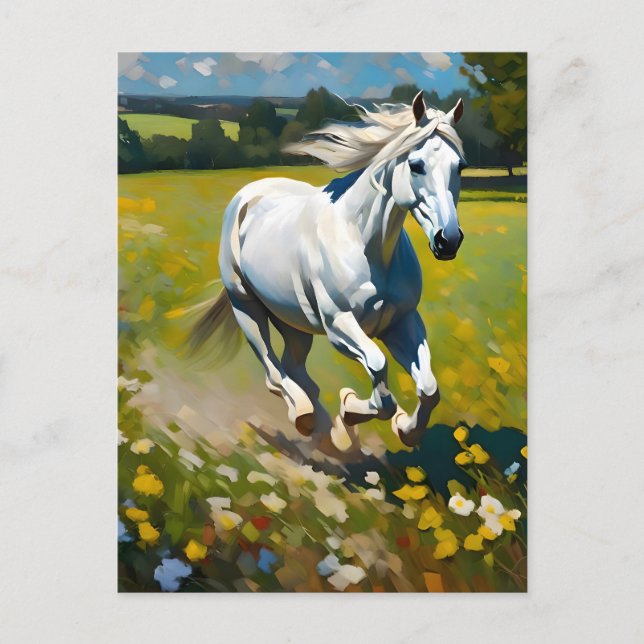 White Horse på en Wildblomskugga Vykort (Framsida)
