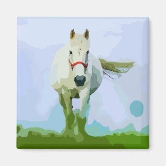 White Horse Painting Porträtt Magnet