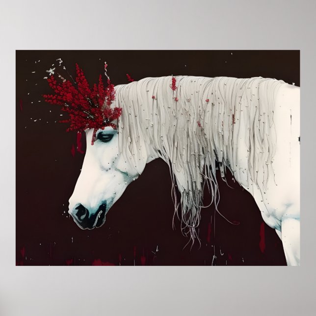 White Horse Red Flowers Poster (Framsidan)