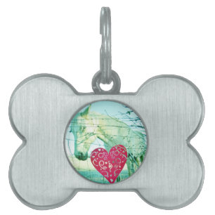 White Horse Red Heart Valentine ID-bricka Husdjur