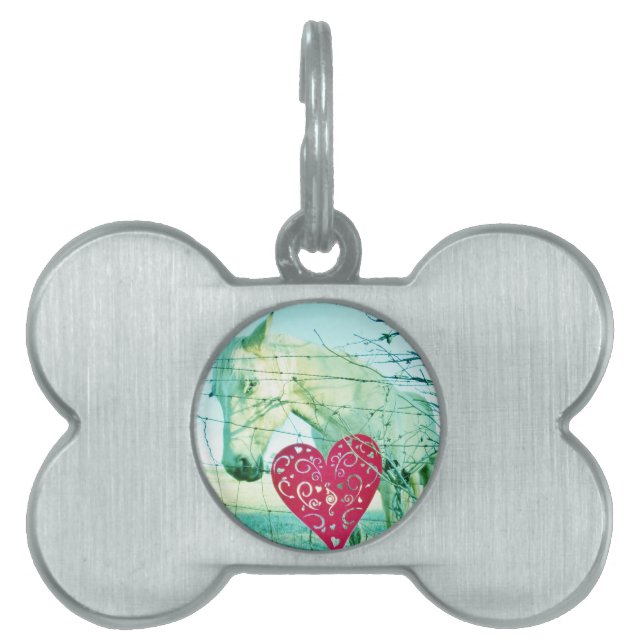 White Horse Red Heart Valentine ID-bricka Husdjur (Framsidan)