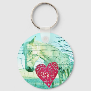 White Horse Red Heart Valentine Nyckelring