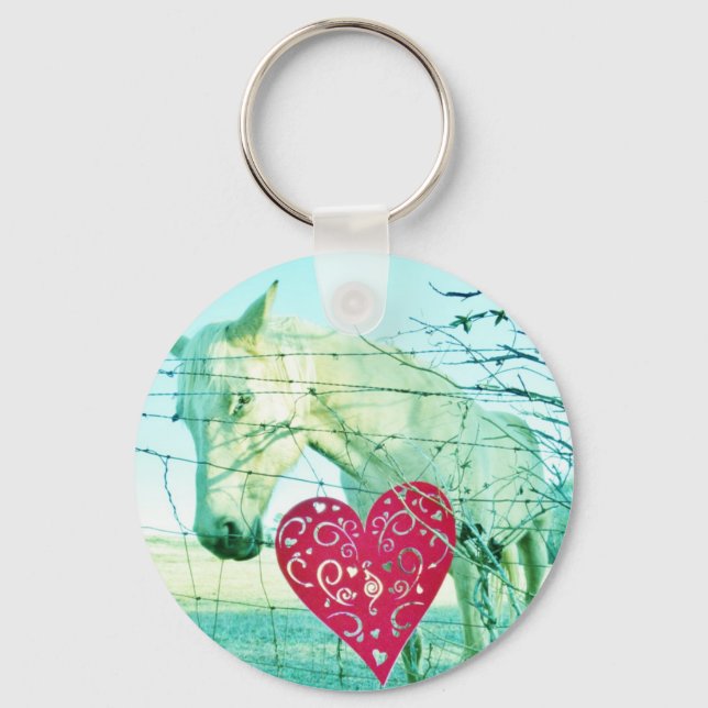 White Horse Red Heart Valentine Nyckelring (Framsida)