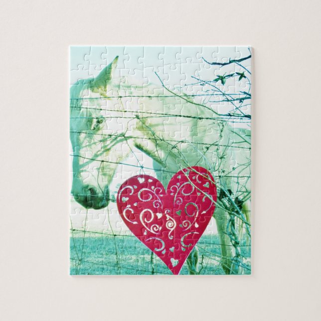 White Horse Red Heart Valentine Pussel (Vertikal)