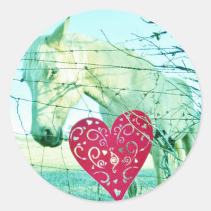 White Horse Red Heart Valentine Runt Klistermärke