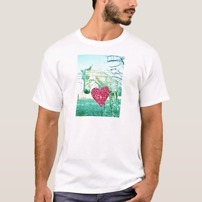 White Horse Red Heart Valentine T Shirt (Framsida)