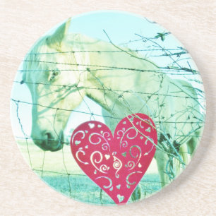 White Horse Red Heart Valentine Underlägg Sandsten