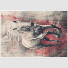 White Horse Red Splatter Oil Art Decoupage