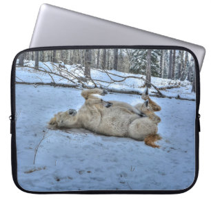 White Horse Rolling in Winter Snö Laptop Sleeve