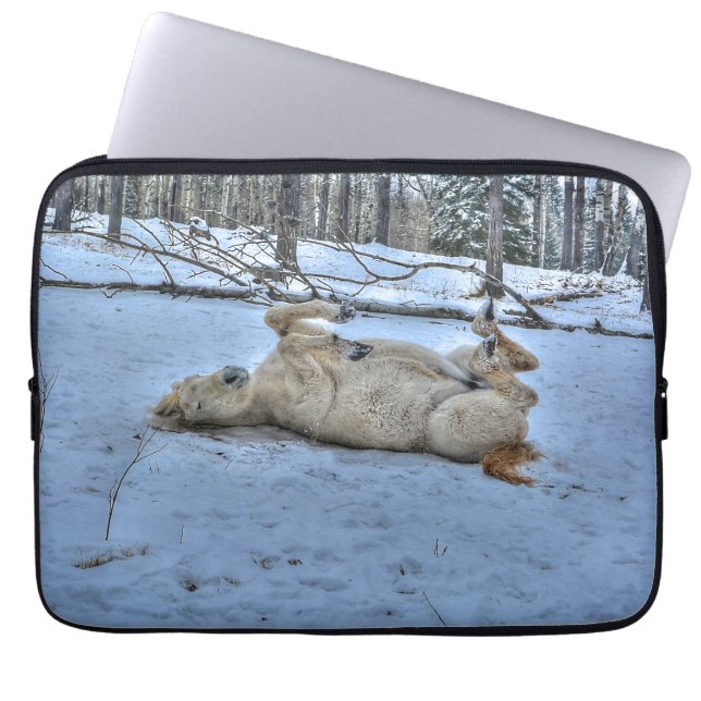 White Horse Rolling in Winter Snö Laptop Sleeve (Framsidan)