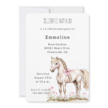 White Horse Rosa Bow Blommigt Birthday