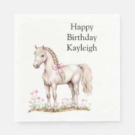 White Horse Rosa Bow Blommigt Birthday Pappersservett