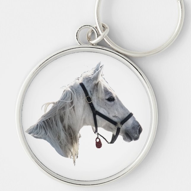 White Horse Rund Silverfärgad Nyckelring (Framsidan)