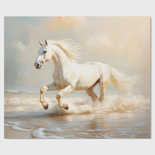 White Horse Running på Beach Presentpapper (Platt)