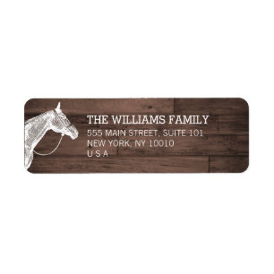 White Horse Rustic Brown Wood Return-adressetikett Returadress Etikett