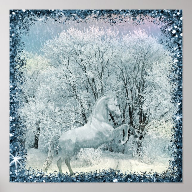 White Horse Snowy Forest Poster (Framsidan)