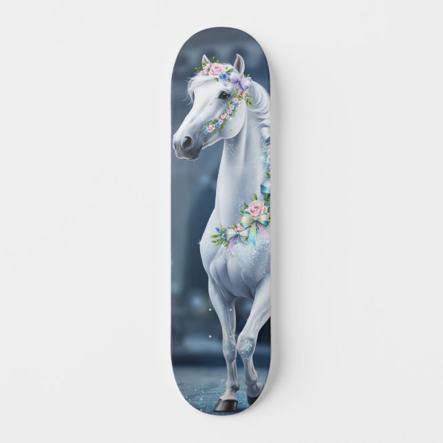 White Horse with Flowers Skateboard (Framsida)