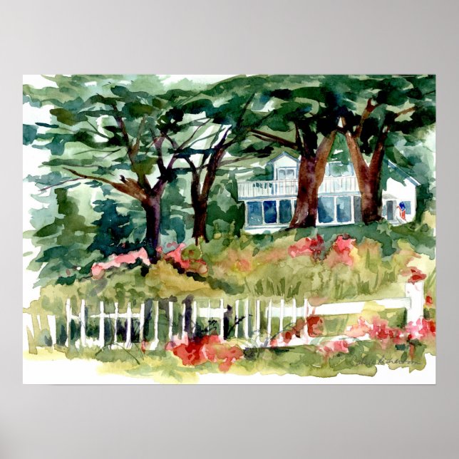 White House American Flag Forest Trees Poster (Framsidan)