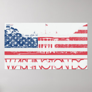 White House - Washington DC - United Stater Flagga Poster