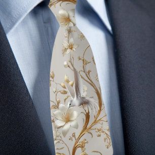 White Hummingbird Formal Blommigt Necktie Slips