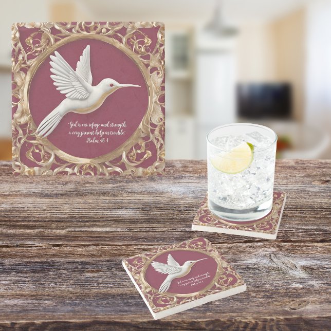 White Hummingbird på Red Tall Anpassade Stenunderlägg (Skapare uppladdad)