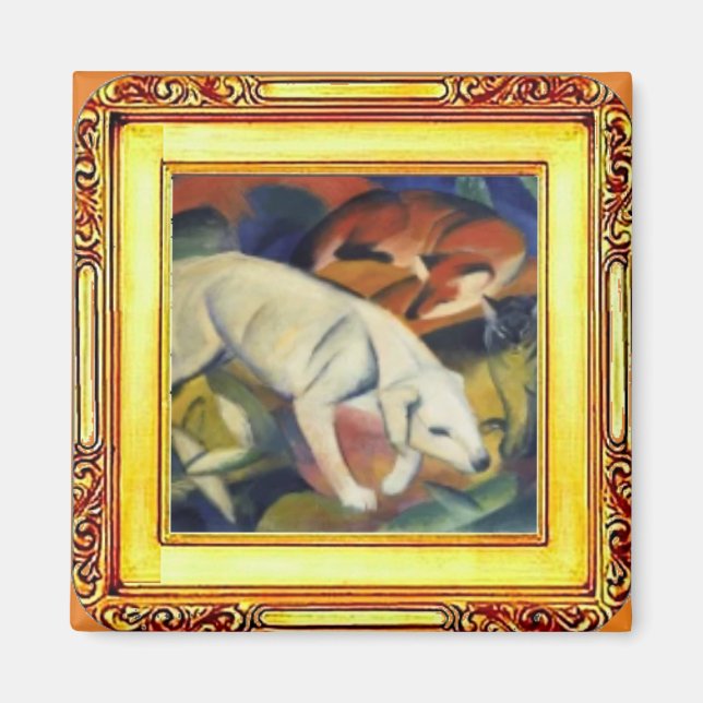 White Hund, Fox och Cat av Franz Marc Magnet (Framsidan)