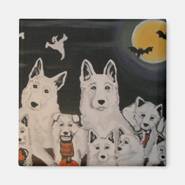 White Hund Halloween Family Magnet (Framsidan)