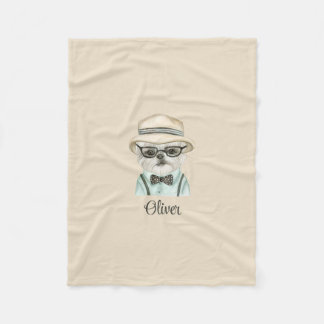 White Hund Malteser Pojke Roligt Puppy Fleecefilt