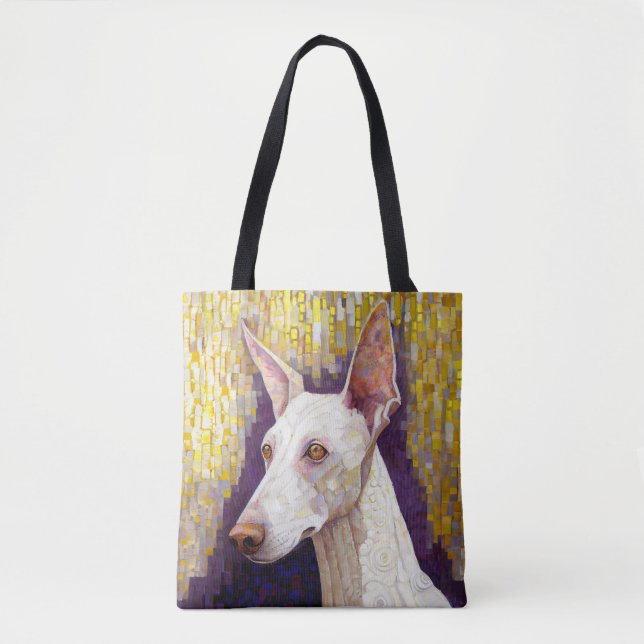 White Hund Mosaic Guld Podenco Klimt Stil Tygkasse (Framsida)