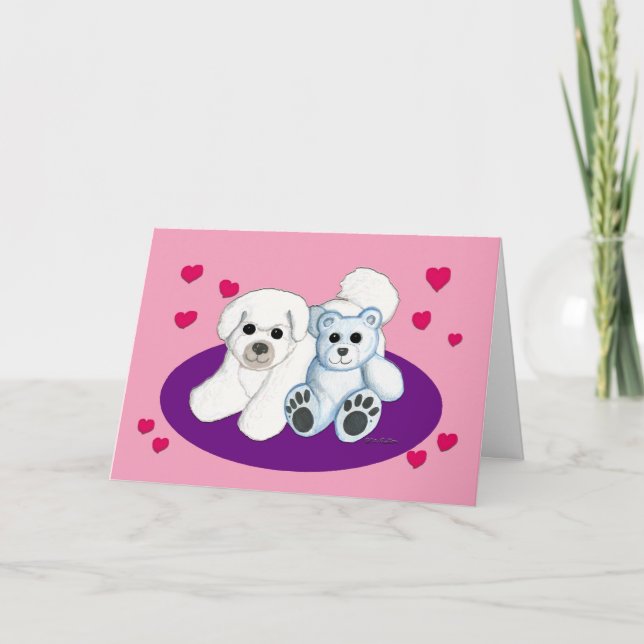 White Hund och Teddy Valentine Helgkort (Framsida)