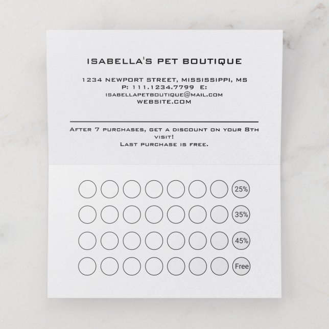 White Hund på Black Pet Grooming Service Lojalitetskort (Inuti utvikt)