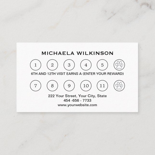 White Hund på Black Pet Grooming Service Lojalitetskort (Baksida)