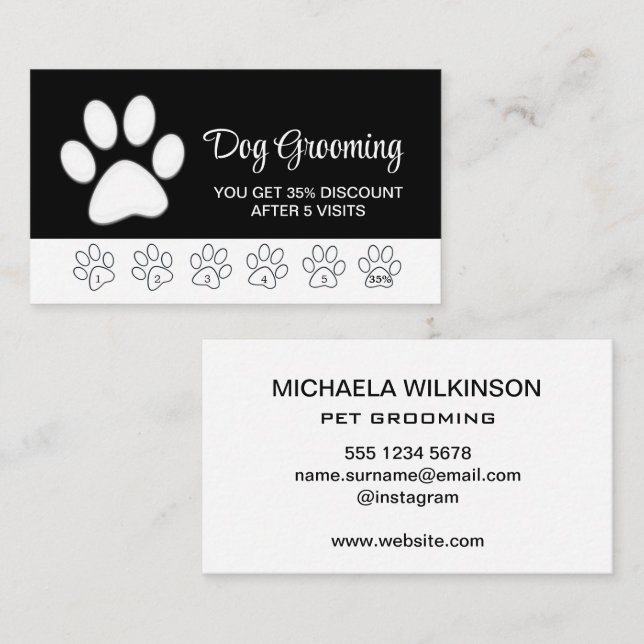 White Hund på Black Pet Grooming Service Lojalitetskort (Fram/baksida)
